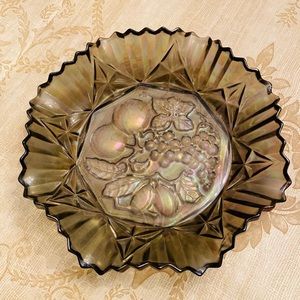 Vintage Carnival Glass Fluted Plate Bowl